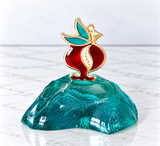Handcrafted Aqua Glass Pomegranate Decor - Red