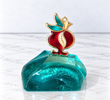 Handcrafted Aqua Glass Pomegranate Decor - Red