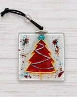 Handcrafted Christmas Tree Glass Decor - Red