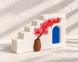 Small Ceramic Bougainvillea & Blue Door Stair Decor