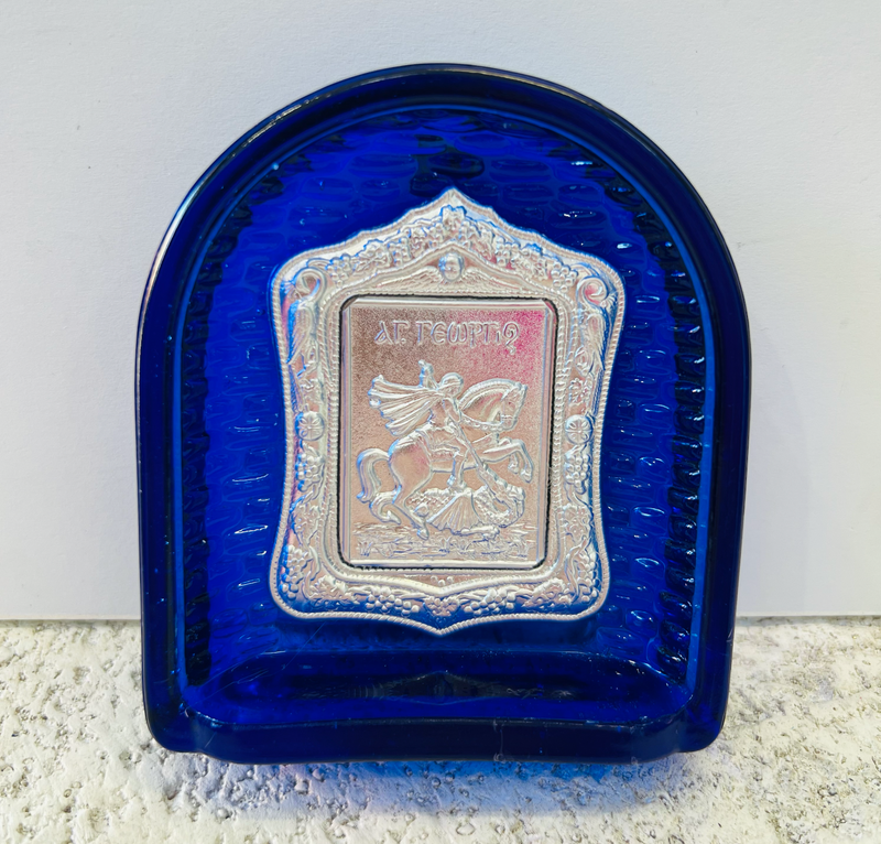 St. George Icon on Blue Glass Arch