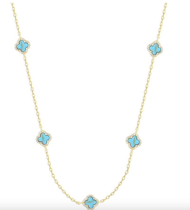 Five Mini Turquoise Clover Gold Necklace