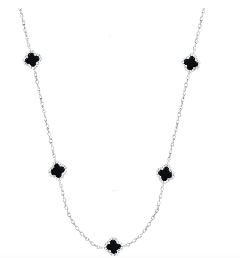 Five Mini Agate Clover Silver Necklace