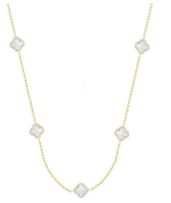 Five Mini Mother of Pearl Clover Gold Necklace