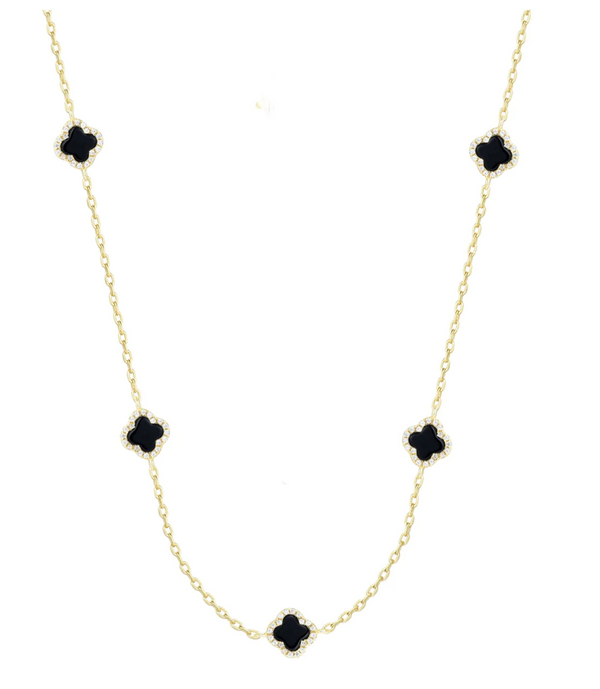 Five Mini Agate Clover Gold Necklace