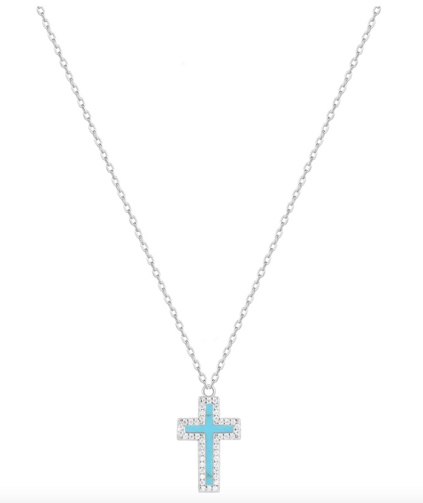 Turquoise Cross Silver Necklace