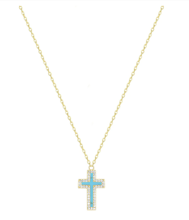 Turquoise Cross Gold Necklace