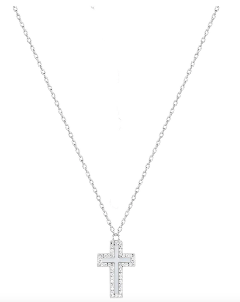 Mother of Pearl Silver Cross Necklace
