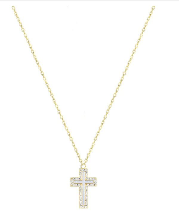 Mother of Pearl Cross Gold Necklace