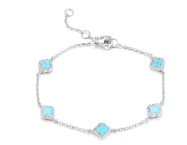 Five Mini Turquoise Clover Silver Bracelet