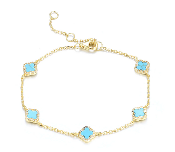Five Mini Turquoise Clover Gold Bracelet