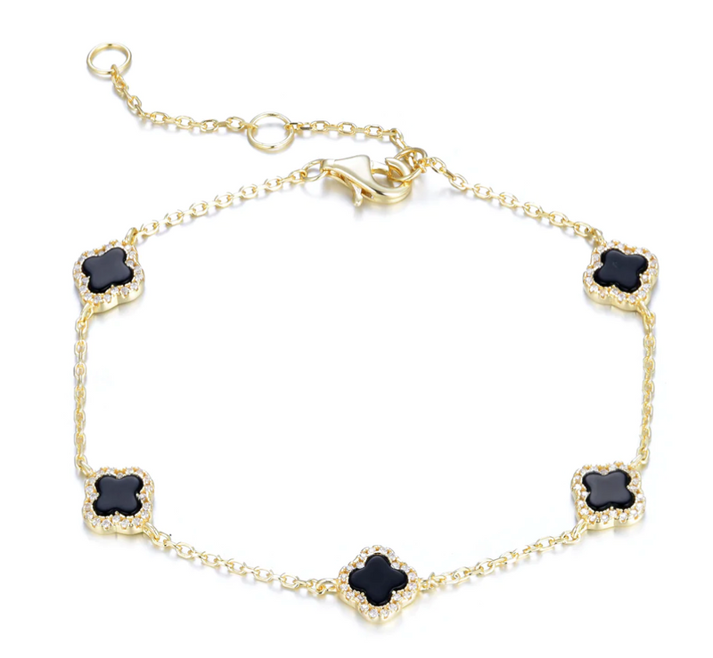 Five Mini Agate Clover Gold Bracelet