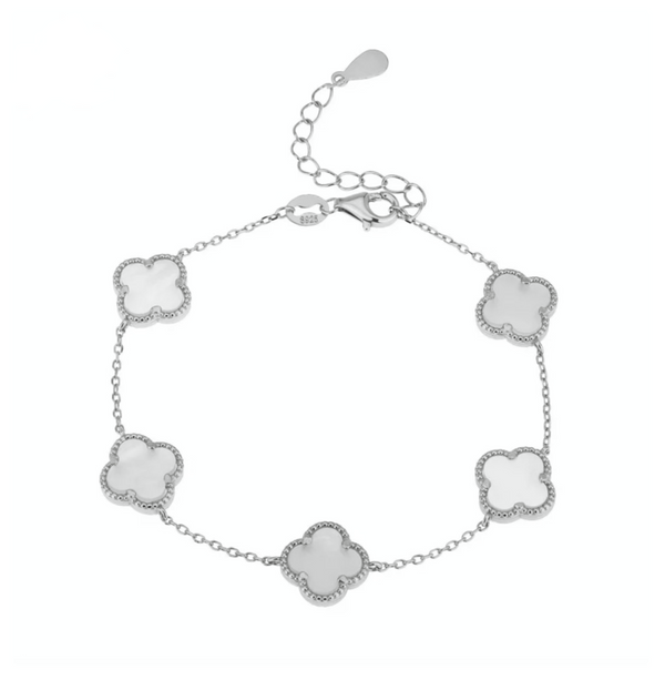 Pearl Five Clover Silver Bracelet