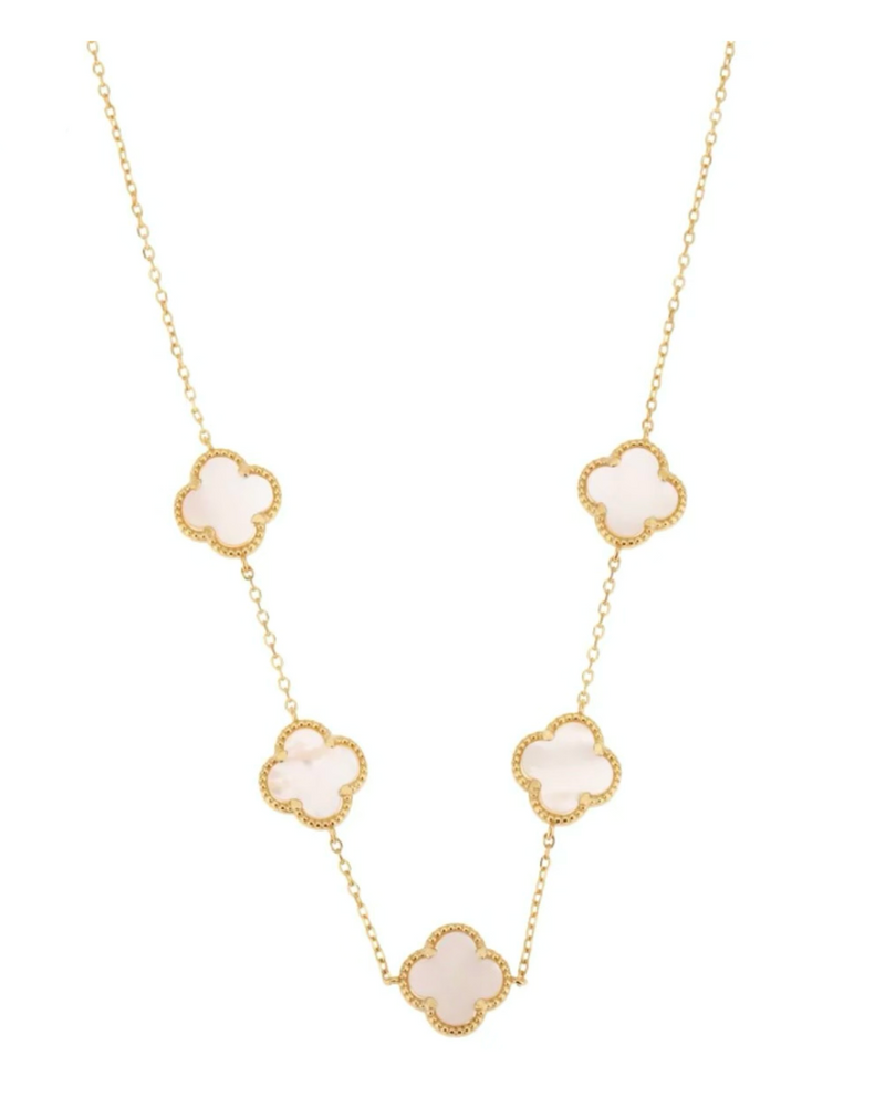 Pearl 5 Clover Gold Necklace