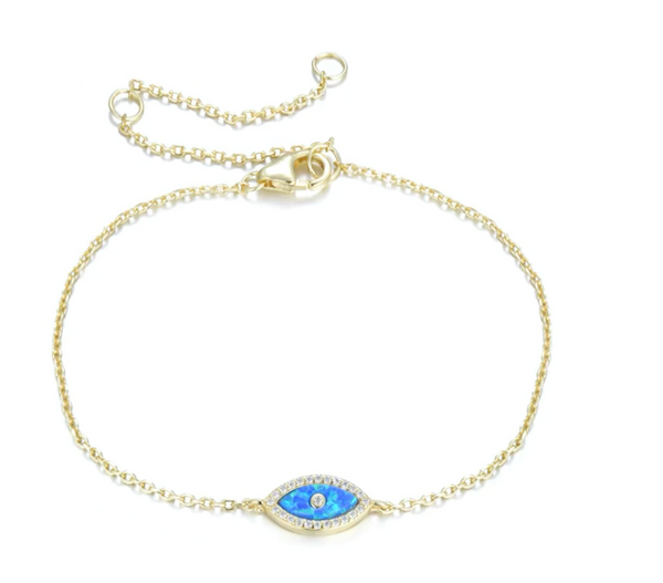 Blue Opal Evil Eye Gold Bracelet