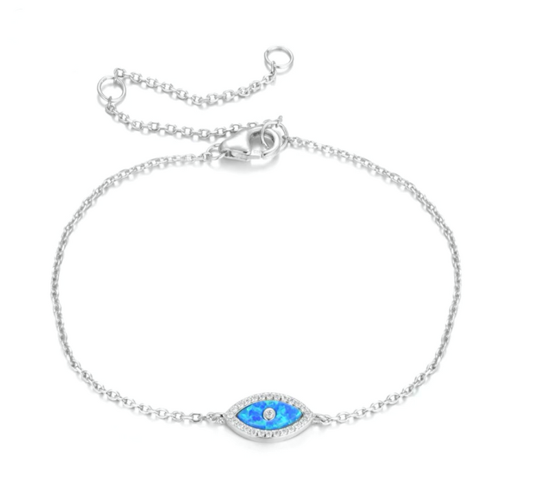 Blue Opal Evil Eye Silver Bracelet