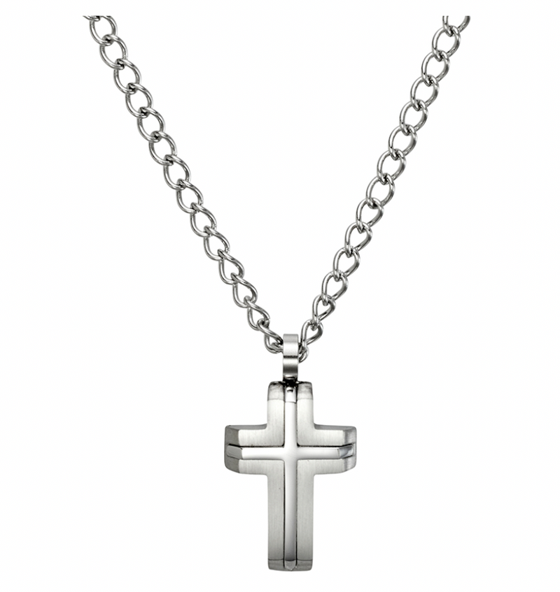 Mens Brush Cross Necklace