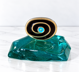 Handcrafted Aqua Glass Mati Decor - Black with Gold Outline