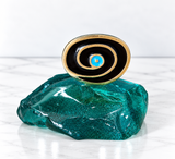 Handcrafted Aqua Glass Mati Decor - Black with Gold Outline