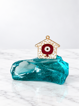 Handcrafted Blue Glass Pomegranate House Decor - White & Red