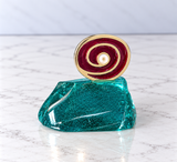 Handcrafted Blue Glass Mati Decor - Red & Gold