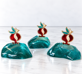 Handcrafted Aqua Glass Pomegranate Decor - Red