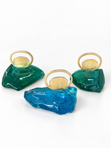 Handcrafted Aqua or Blue Glass Mati Decor - Gold Framed