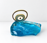 Handcrafted Aqua or Blue Glass Mati Decor - Gold Framed