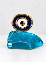 Handcrafted Blue Glass Mati Decor -  Navy & White