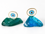 Handcrafted Aqua or Blue Glass Mati Decor - White