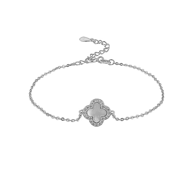 Mother of Pearl Crystal Clover Silver Bracelet