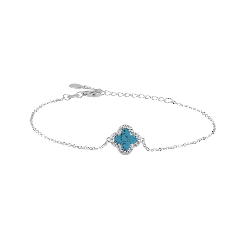 Turquoise Crystal Clover Silver Bracelet
