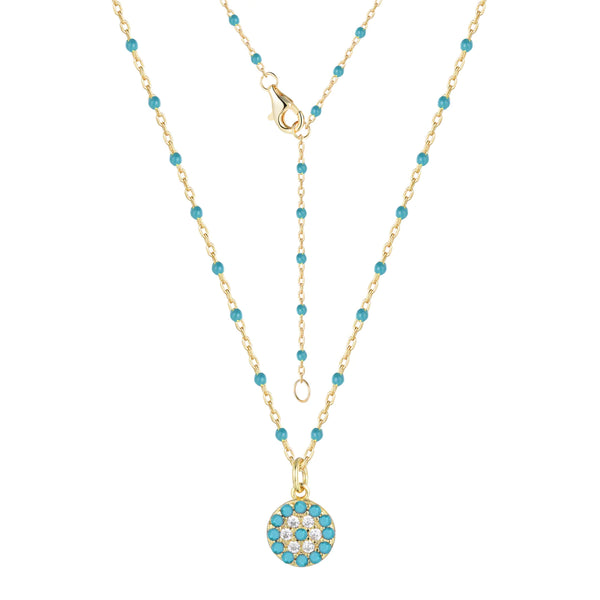 Mini Evil Eye Turquoise Beaded Gold Necklace