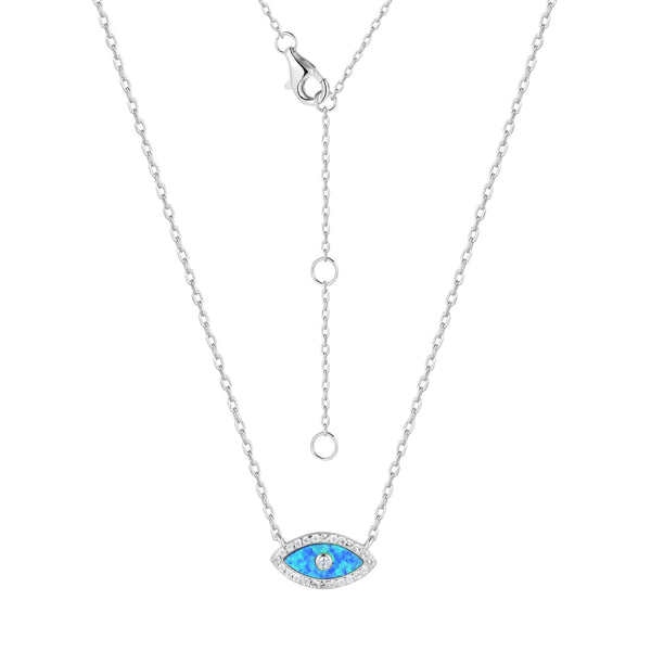 Evil Eye Blue Opal Silver Necklace