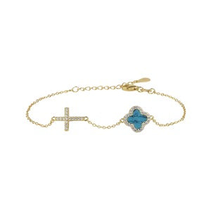 Turquoise Crystal Clover & Cross Gold Bracelet