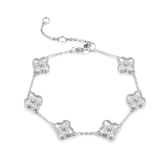 Crystal Clover Bracelet - Silver