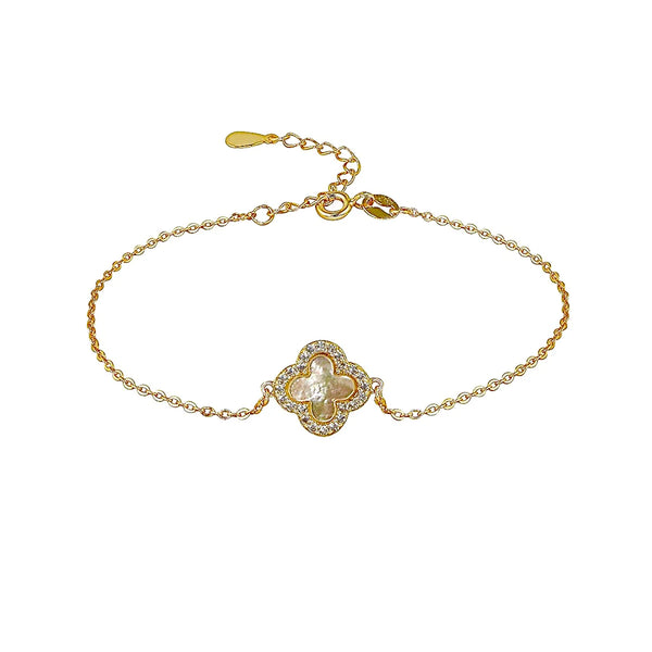 Mother of Pearl Crystal Clover Gold Bracelet