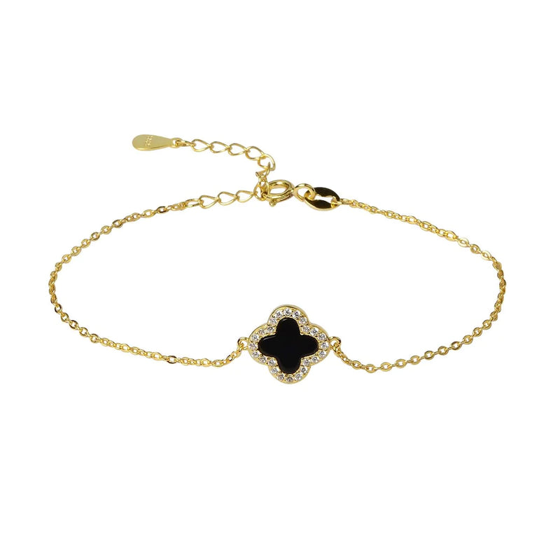 Black Crystal Clover Gold Bracelet