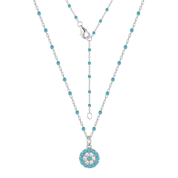 Mini Evil Eye Turquoise Beaded Silver Necklace