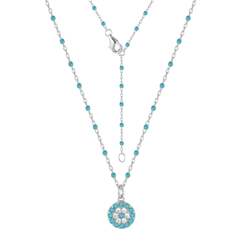 Mini Evil Eye Turquoise Beaded Silver Necklace