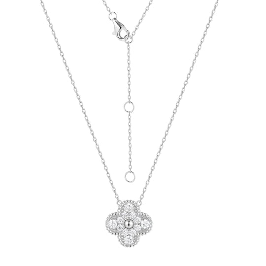 Crystal Clover Necklace - Silver