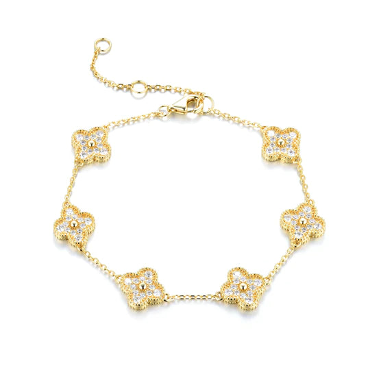 Crystal Clover Bracelet - Gold