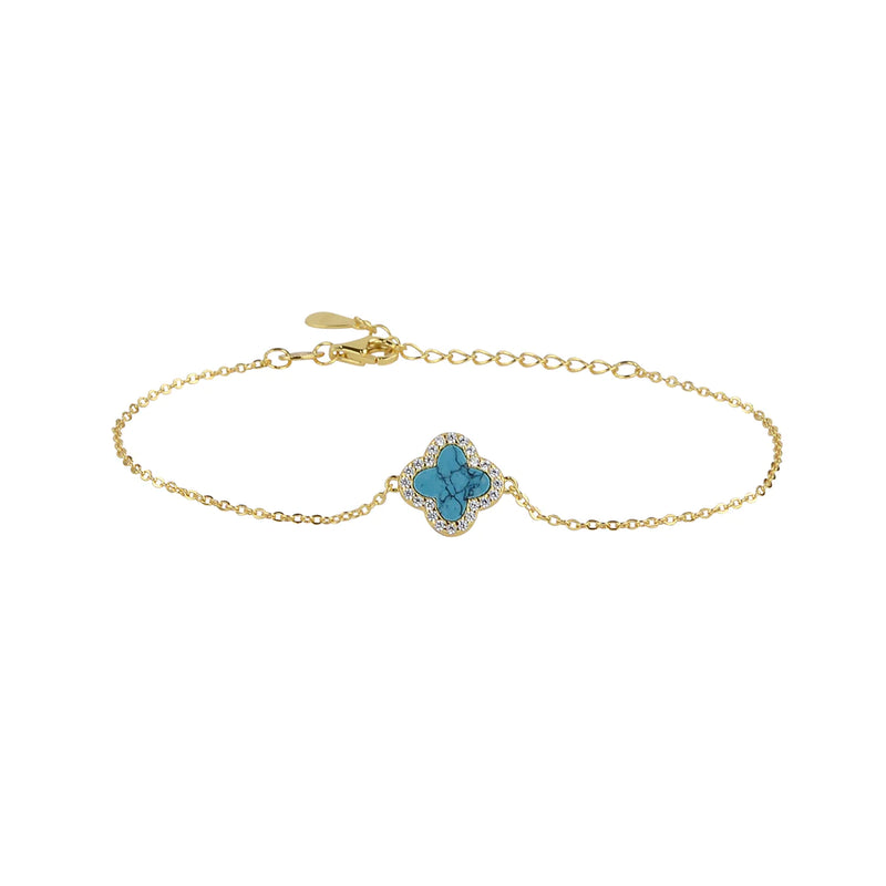 Turquoise Crystal Clover Gold Necklace