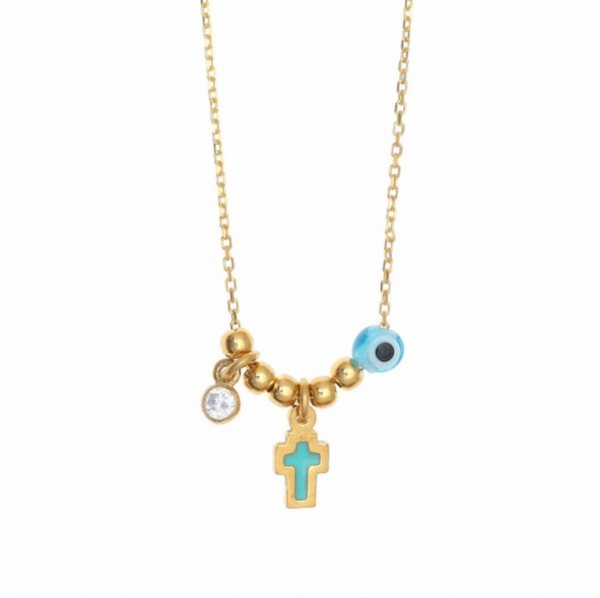 Mini Cross + Mati Gold Necklace PREORDER