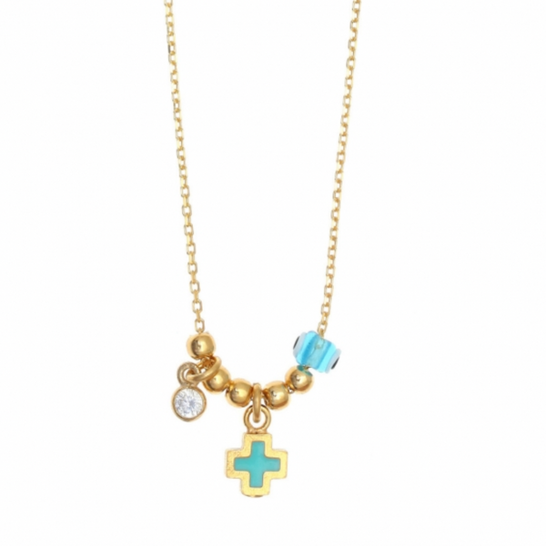 Mini Cross Mati Bead Gold Necklace