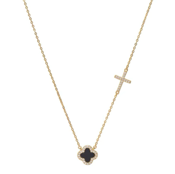 Black Clover & Cross Gold Necklace