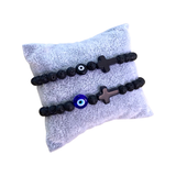 Mens Mati Cross Bracelet - Lava Stone