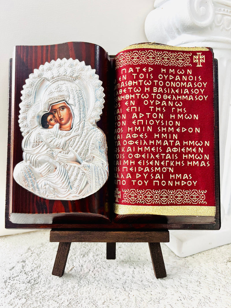 Greek Prayer with Panayia Icon Book Decor
