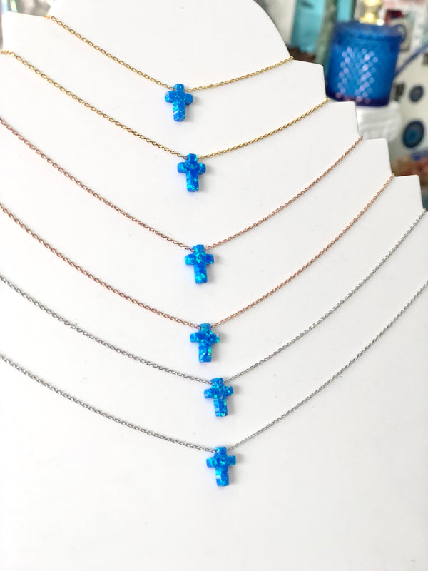 Light Blue Opalite Cross Necklace