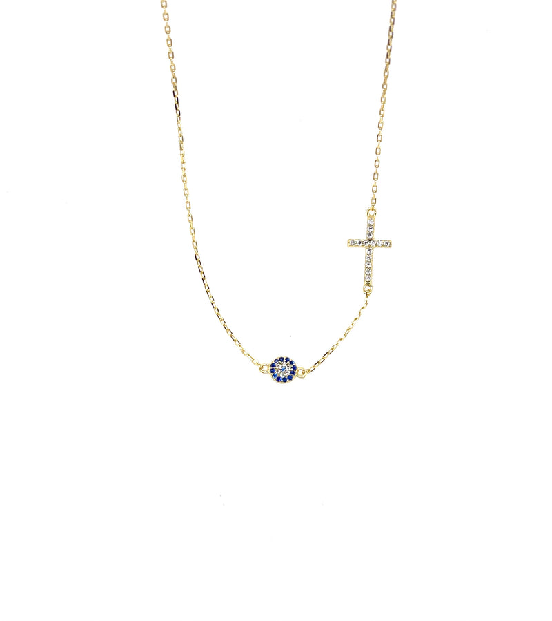 gold mati evil eye and cross necklace